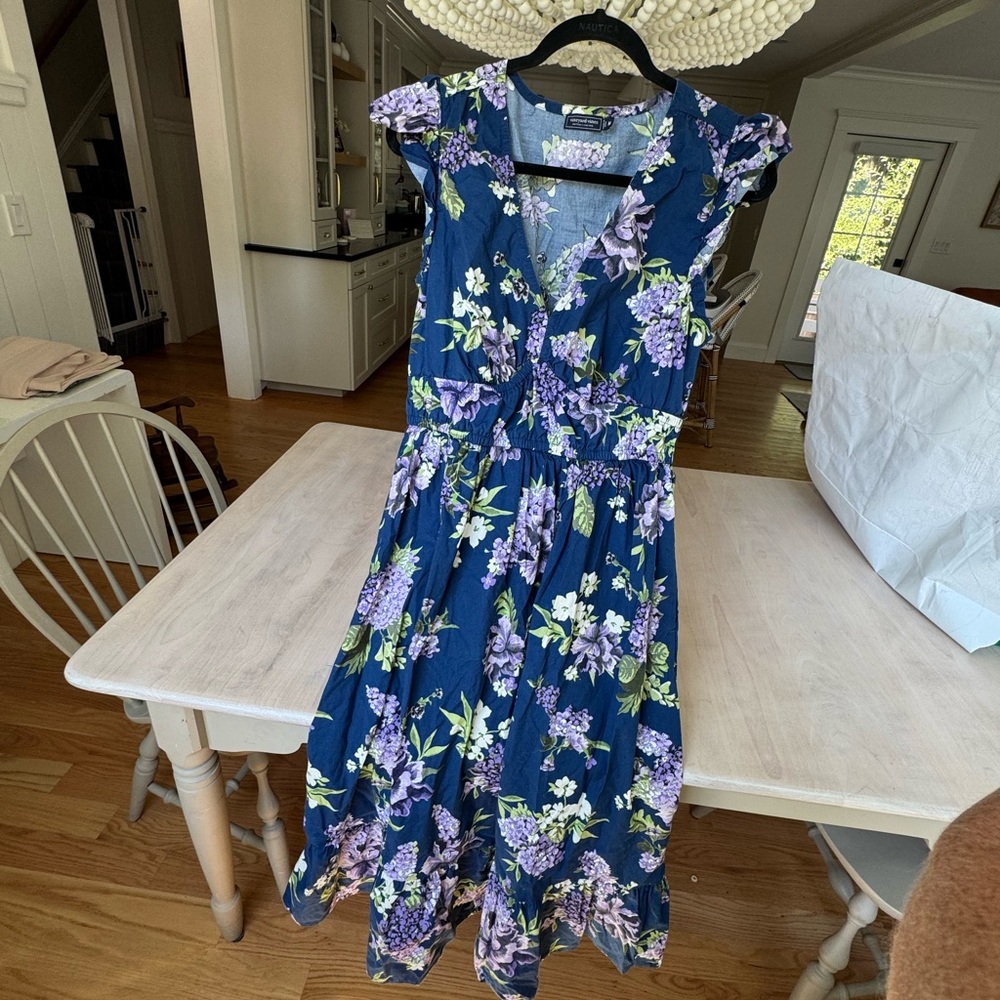 Vineyard Vines Blue and White Midi Sundress with Flutter Cap Sleeves